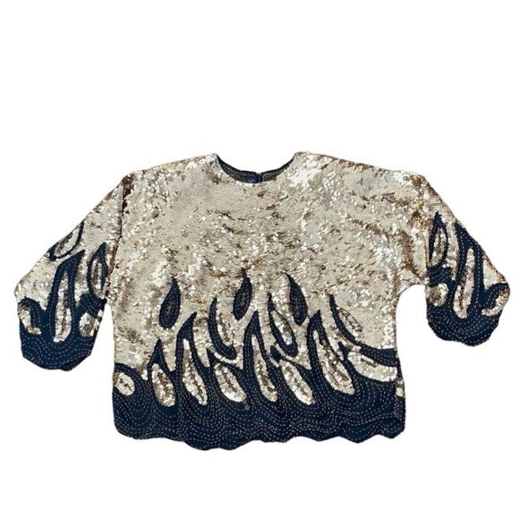 iris Tops - Iris Sequin Beaded Blouse Vintage Gold Black 44